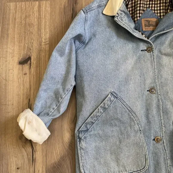Vintage Blanket Lined Light Wash Denim Barn Chore Jacket Coat Large Read Stain - Picture 4 of 15